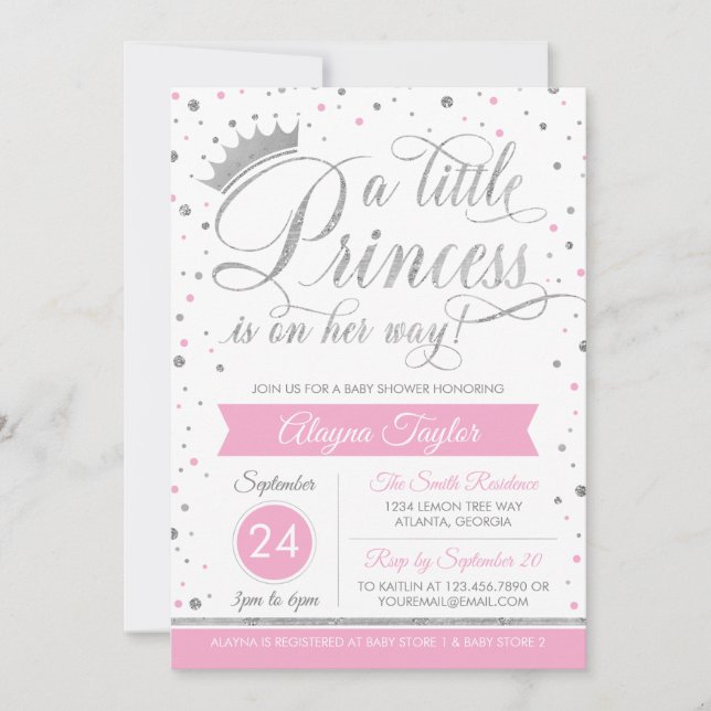 Little Princess Baby Shower Inbjudan, Faux Glitter Inbjudningar (Framsida)
