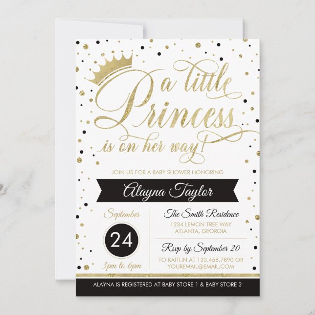 Little Princess Baby Shower Inbjudan, Faux Glitter Inbjudningar (Framsida)