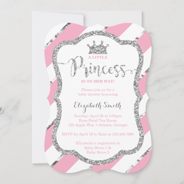 Little Princess Baby Shower Inbjudan, Faux Glitter Inbjudningar (Framsida)