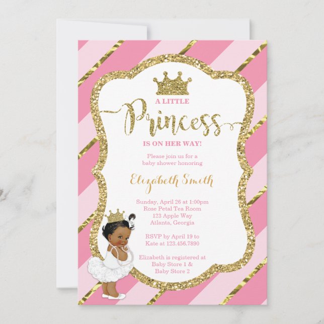 Little Princess Baby Shower Inbjudan, Faux Glitter Inbjudningar (Framsida)