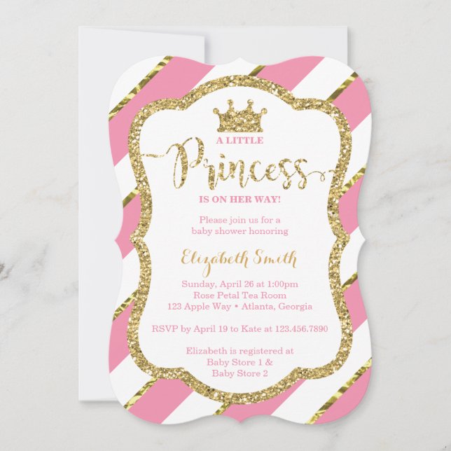Little Princess Baby Shower Inbjudan, Faux Glitter Inbjudningar (Framsida)