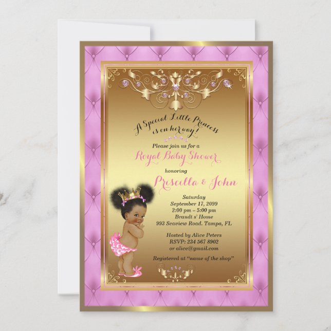 Little Princess Baby Shower-inbjudan, Rosa, guld Inbjudningar (Framsida)