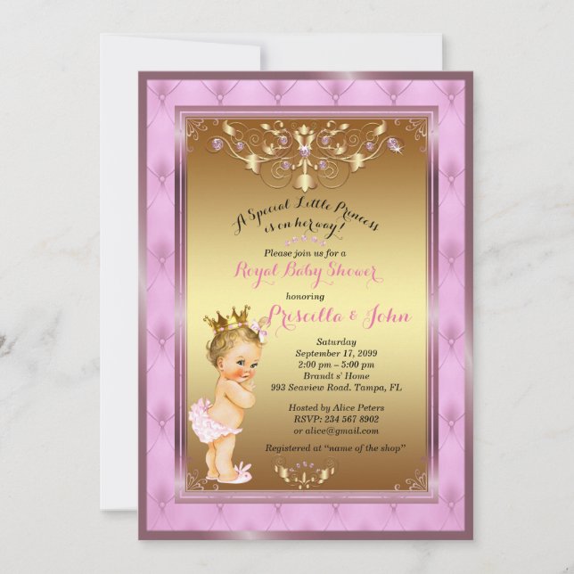 Little Princess Baby Shower-inbjudan, Rosa, guld Inbjudningar (Framsida)