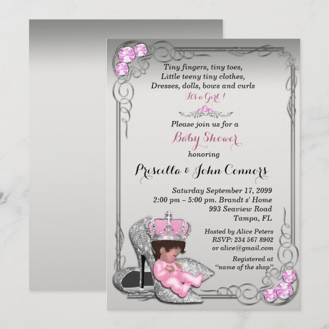 Little Princess Baby Shower-inbjudan, silver Inbjudningar (Fram/baksida)