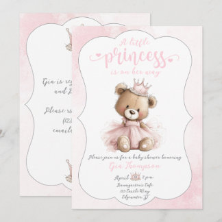 Little Princess Baby Shower Invitation with Teddy Inbjudningar