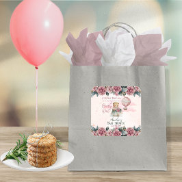 Little Princess Bear Barly Wait Girl Baby Shower Fyrkantigt Klistermärke