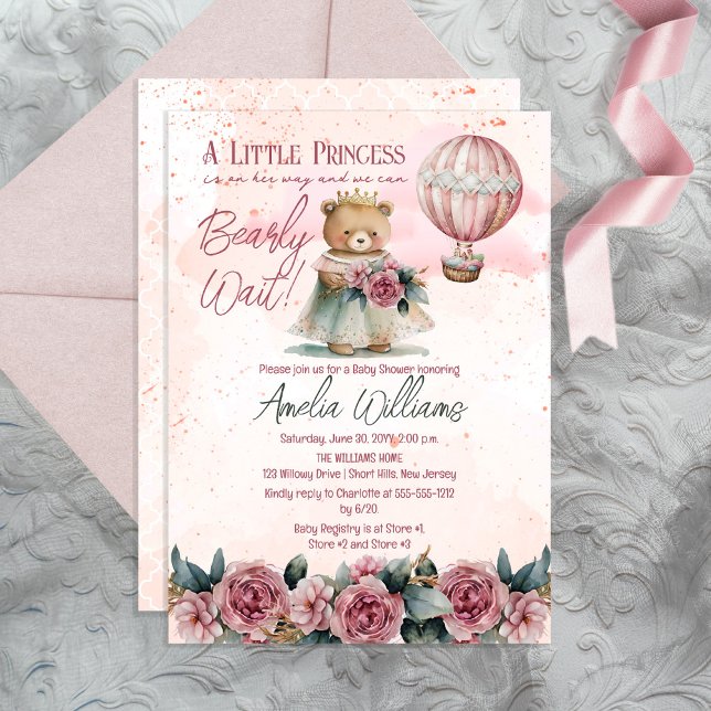 Little Princess Bear Barly Wait Girl Baby Shower Inbjudningar (Skapare uppladdad)