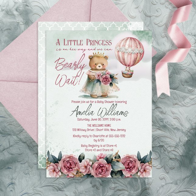 Little Princess Bear Barly Wait Girl Baby Shower Inbjudningar (Skapare uppladdad)