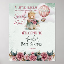 Little Princess Bear Barly Wait Girl Baby Shower Poster