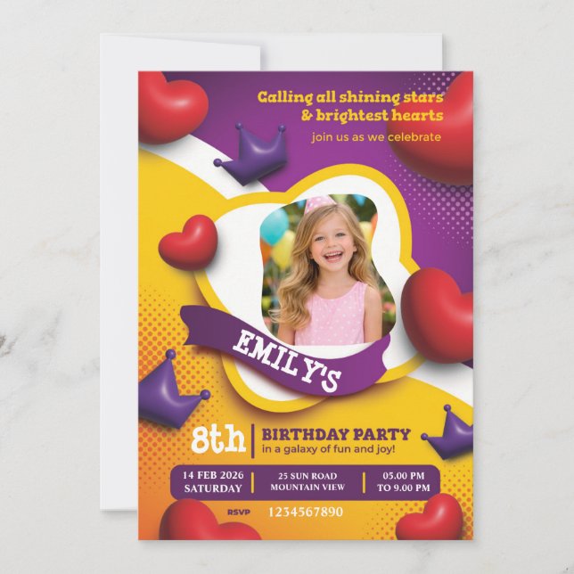 Little Princess Birthday Invite – Fairytale Crown  Inbjudningar (Framsida)