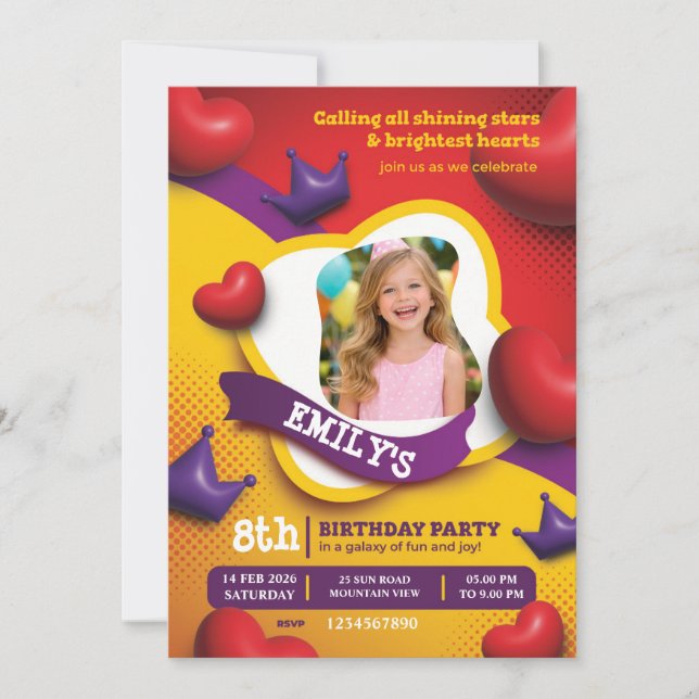 Little Princess Birthday Invite – Fairytale Crown  Inbjudningar (Framsida)