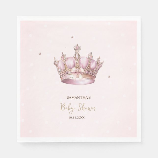 Little Princess Crown Pearls Dots Baby Shower Pappersservett (Framsidan)