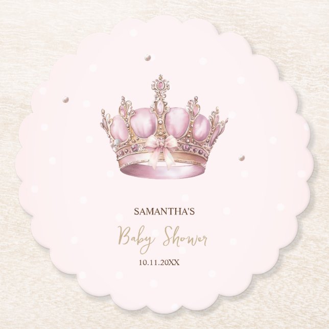 Little Princess Crown Pearls Dots Baby Shower Underlägg Papper (Framsida)