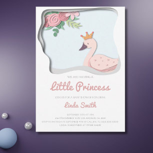 Little Princess Cute Svan Blommigt Girl Baby Showe Inbjudningar