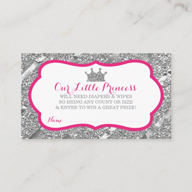 Little Princess Diaper Raffle Biljett, Faux Glitte Tilläggskort (Framsida)