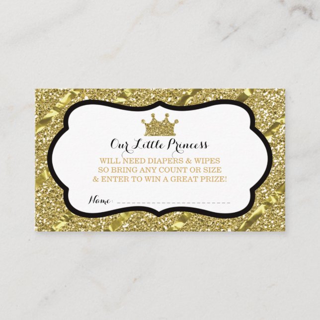 Little Princess Diaper Raffle Biljett, Faux Glitte Tilläggskort (Framsida)