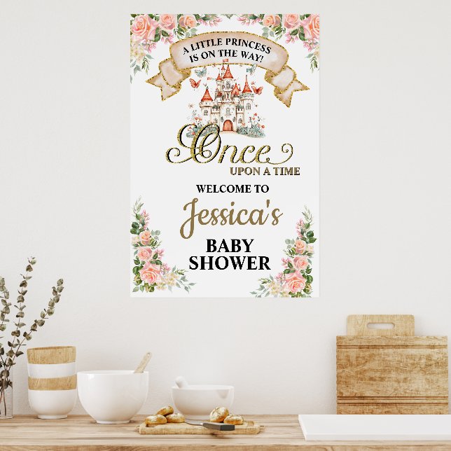 Little Princess Fairy Tale Castle Girl Baby Shower Poster (Kök)
