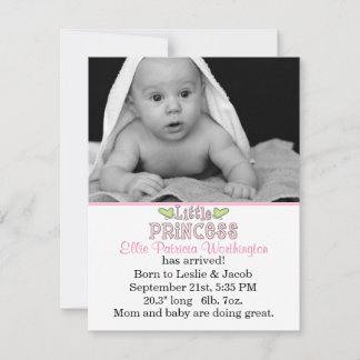 Little Princess Flicka Birth Announcement Meddelande