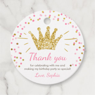 Little Princess Girl Birthday Rosa Guld Krona Gåvor Etiketter