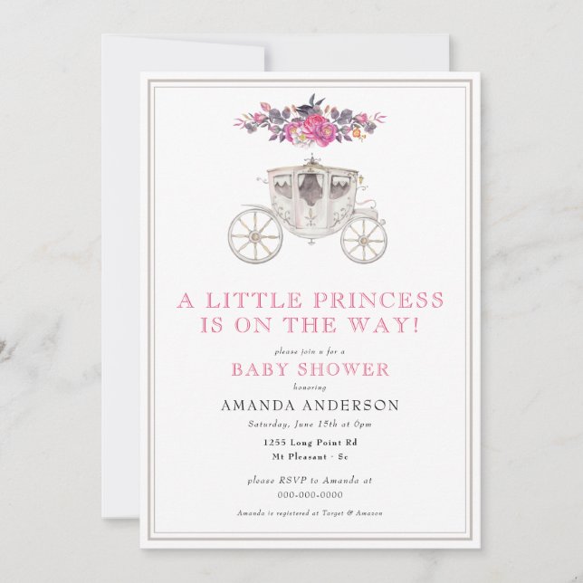 Little Princess Girl Rosa Romantic Baby Shower Inbjudningar (Framsida)