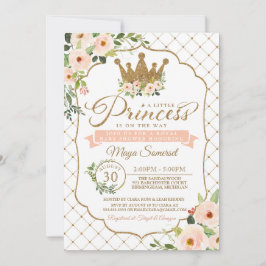 Little Princess Guld Blommigt Royal Baby Shower Inbjudningar