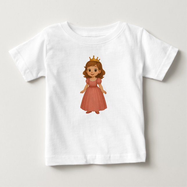 Little Princess i Rosa Dress med Golden Krona T Shirt (Framsida)