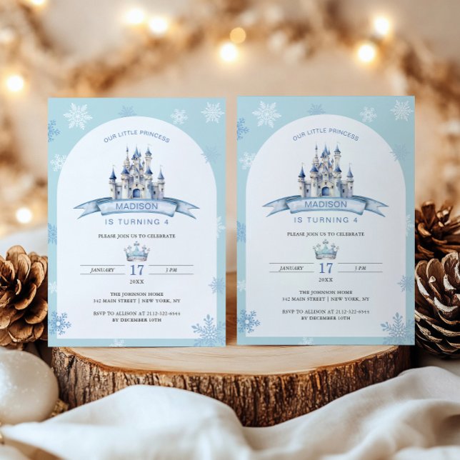 Little Princess Ice Castle Krona Winter Birthday Inbjudningar (Skapare uppladdad)