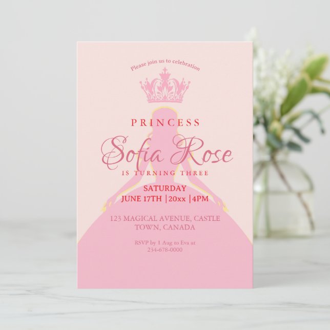 Little Princess Krona  Rosa Birthday Inbjudningar (Stående Fram)