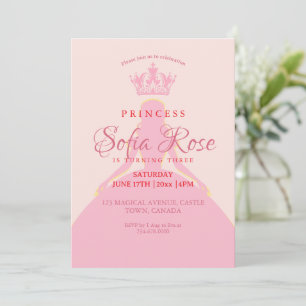 Little Princess Krona Rosa Birthday Inbjudningar