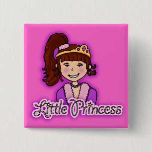 "Little Princess" mörk hårflicka rosa Squge Badge Knapp