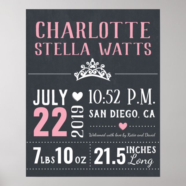 Little Princess Nyfödd bebis Girl Birth Stats Poster (Framsidan)