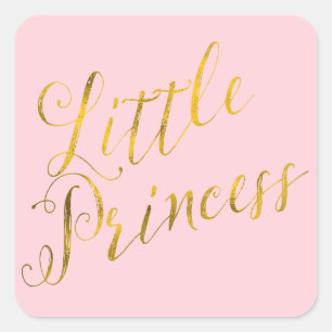 Little Princess Quote Faux Gold Foil Glitter Rosa Fyrkantigt Klistermärke