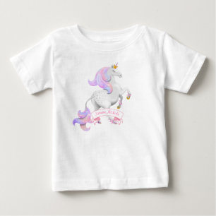 Little Princess Rearing Unicorn med Krona Flowers T Shirt