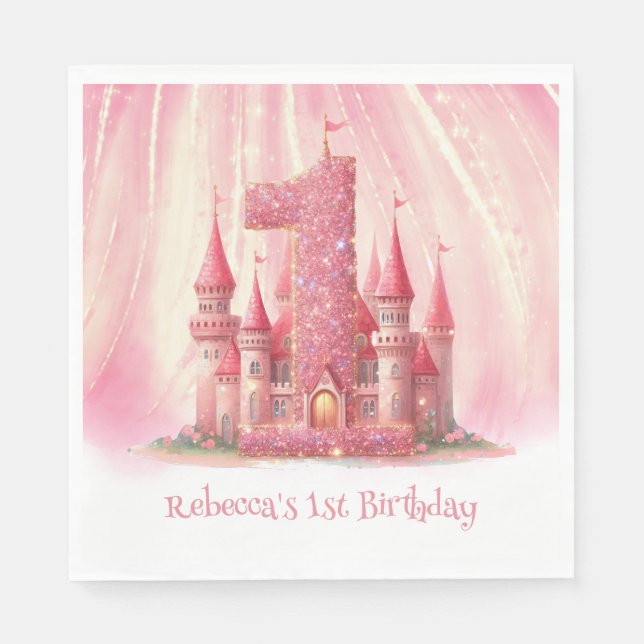 Little Princess Rosa Castle 1st Birthday Pappersservett (Framsidan)