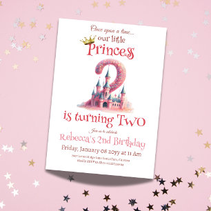 Little Princess Rosa Castle 2:a födelsedagen Inbjudningar