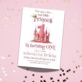 Little Princess Rosa Castle Girl 1st Birthday Inbjudningar