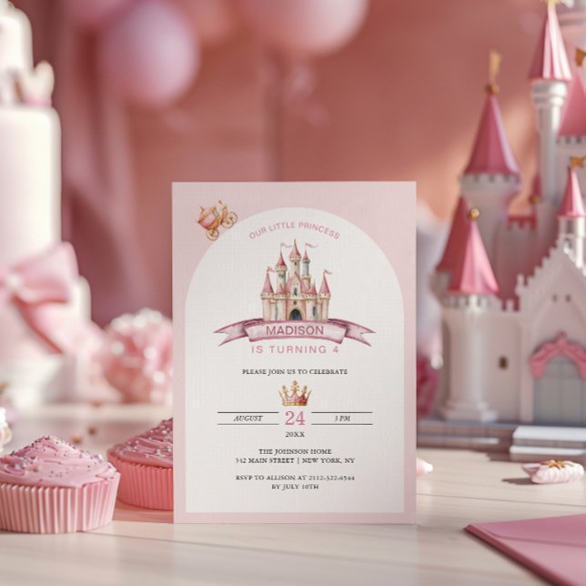 Little Princess Rosa Castle Krona Birthday Arch Inbjudningar (Skapare uppladdad)