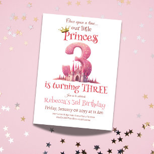 Little Princess Rosa Castle Tredje födelsedagen Inbjudningar