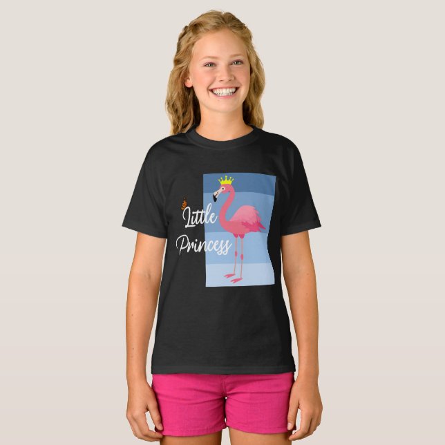 Little Princess Rosa Flamingo Design - Girls'Basi T Shirt (Hel framsida)