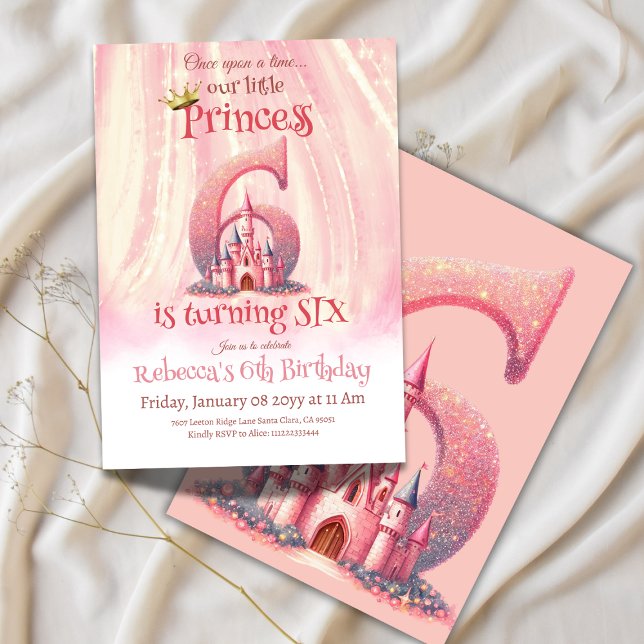 Little Princess Rosa Girl 6 6e Inbjudningar (Skapare uppladdad)
