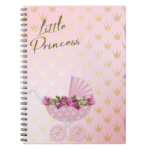 Little Princess Rosa & Guld Krona Baby Carriage Anteckningsbok