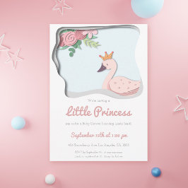 Little Princess Rosa Svan Blommigt Girl Baby Showe Inbjudningar