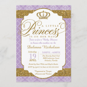 Little Princess Royal Lila och Guld Baby Shower Inbjudningar