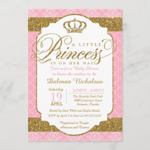 Little Princess Royal Rosa och Guld Baby Shower Inbjudningar