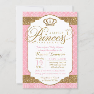 Little Princess Royal Rosa och Guld Baby Shower Inbjudningar