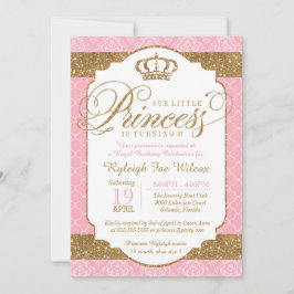 Little Princess Royal Rosa och Guld Birthday Inbjudningar