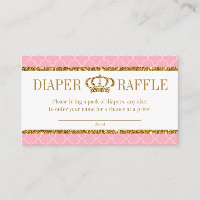 Little Princess Royal Rosa och Guld Diaper Raffle Tilläggskort (Framsida)