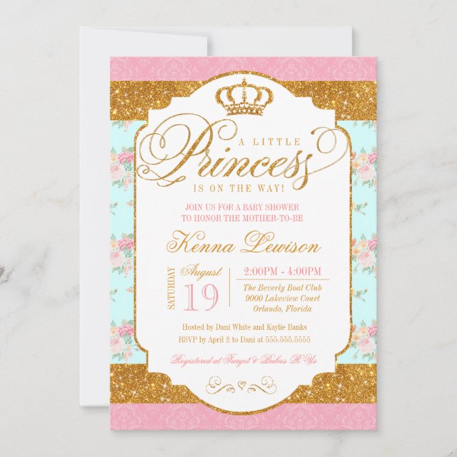 Little Princess Shabby chic Flowers Baby Shower Inbjudningar (Framsida)
