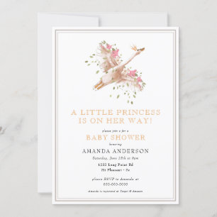 Little Princess Svan Blommigt Girl Rosa Baby Showe Inbjudningar
