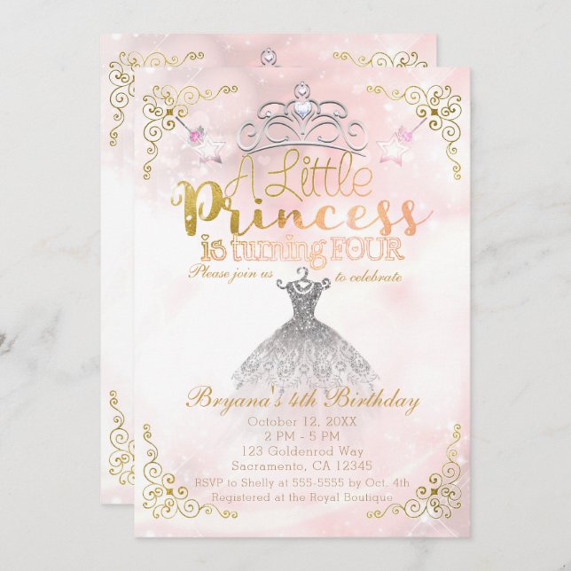 Little Princess svänger FOURTH 4e födelsedagen Par Inbjudningar (Fram/baksida)